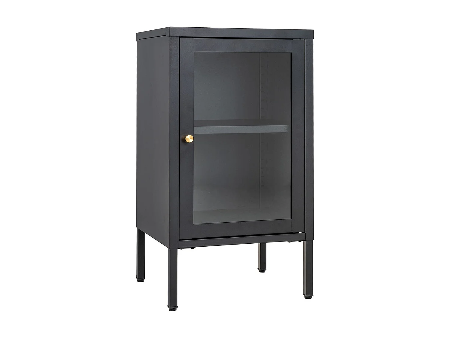 HUGO - Meuble d'appoint  1 Porte Vitrée en Métal Laqué Noir