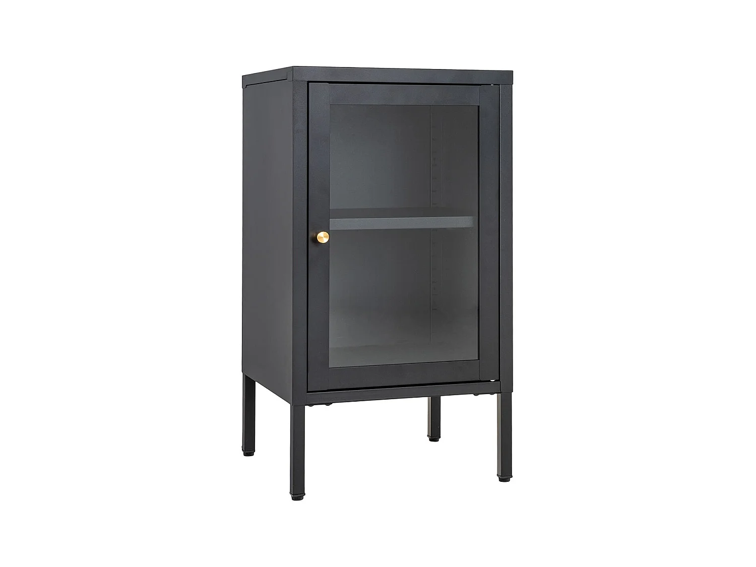 HUGO - Meuble d'appoint  1 Porte Vitrée en Métal Laqué Noir