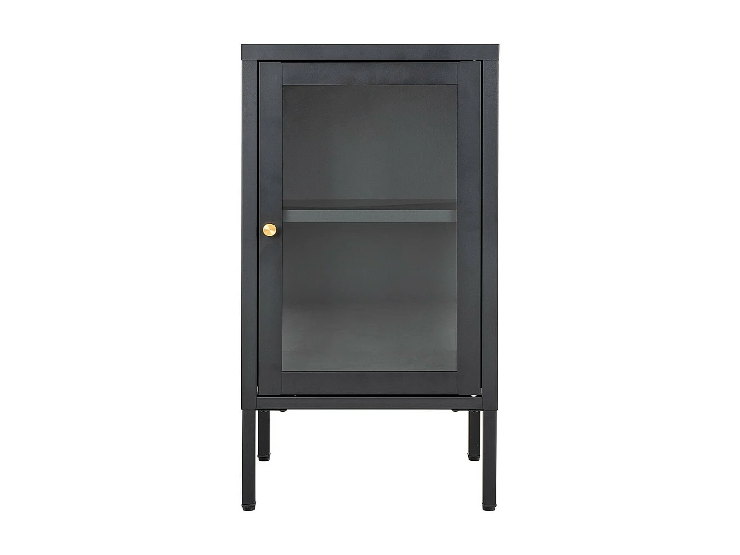 HUGO - Meuble d'appoint  1 Porte Vitrée en Métal Laqué Noir