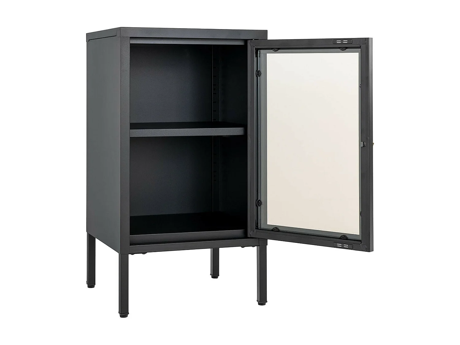 HUGO - Meuble d'appoint  1 Porte Vitrée en Métal Laqué Noir