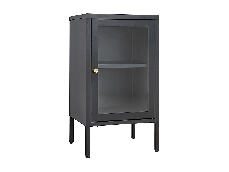 HUGO - Meuble d'appoint  1 Porte Vitrée en Métal Laqué Noir