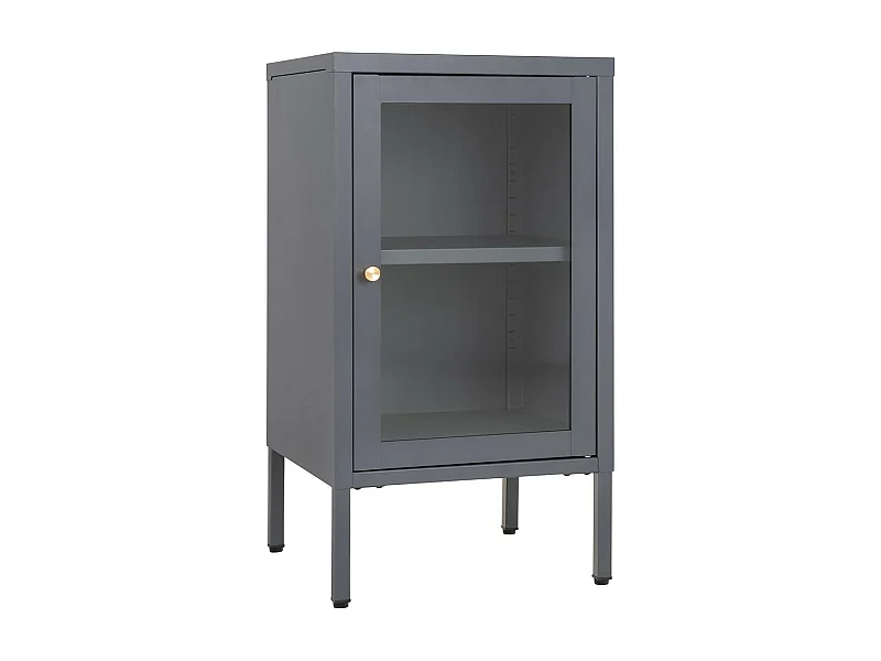 HUGO - Meuble d'appoint  1 Porte Vitrée en Métal Laqué Gris Foncé