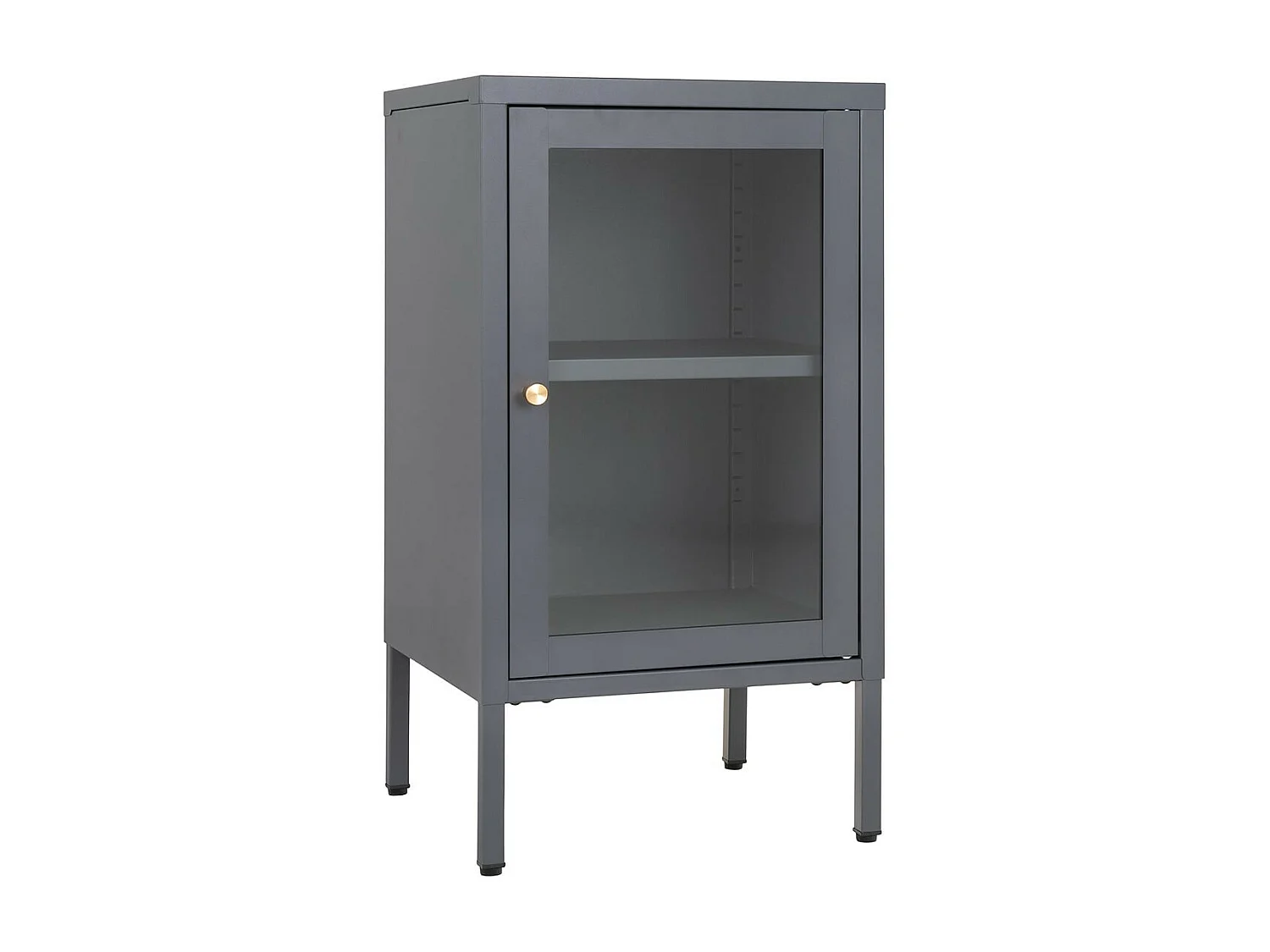 HUGO - Meuble d'appoint  1 Porte Vitrée en Métal Laqué Gris Foncé