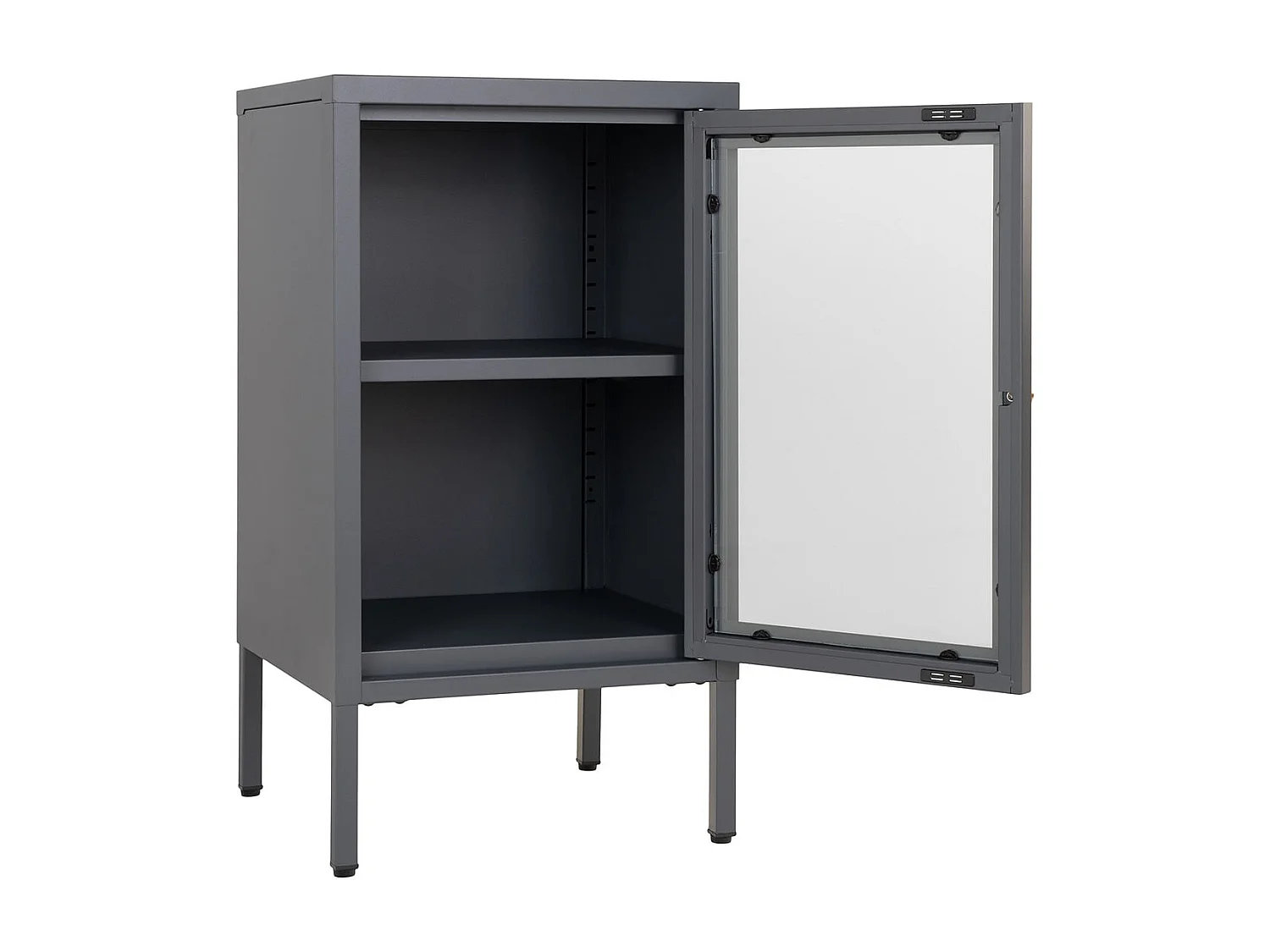 HUGO - Meuble d'appoint  1 Porte Vitrée en Métal Laqué Gris Foncé