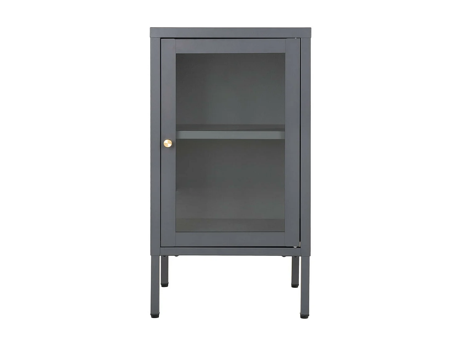 HUGO - Meuble d'appoint  1 Porte Vitrée en Métal Laqué Gris Foncé