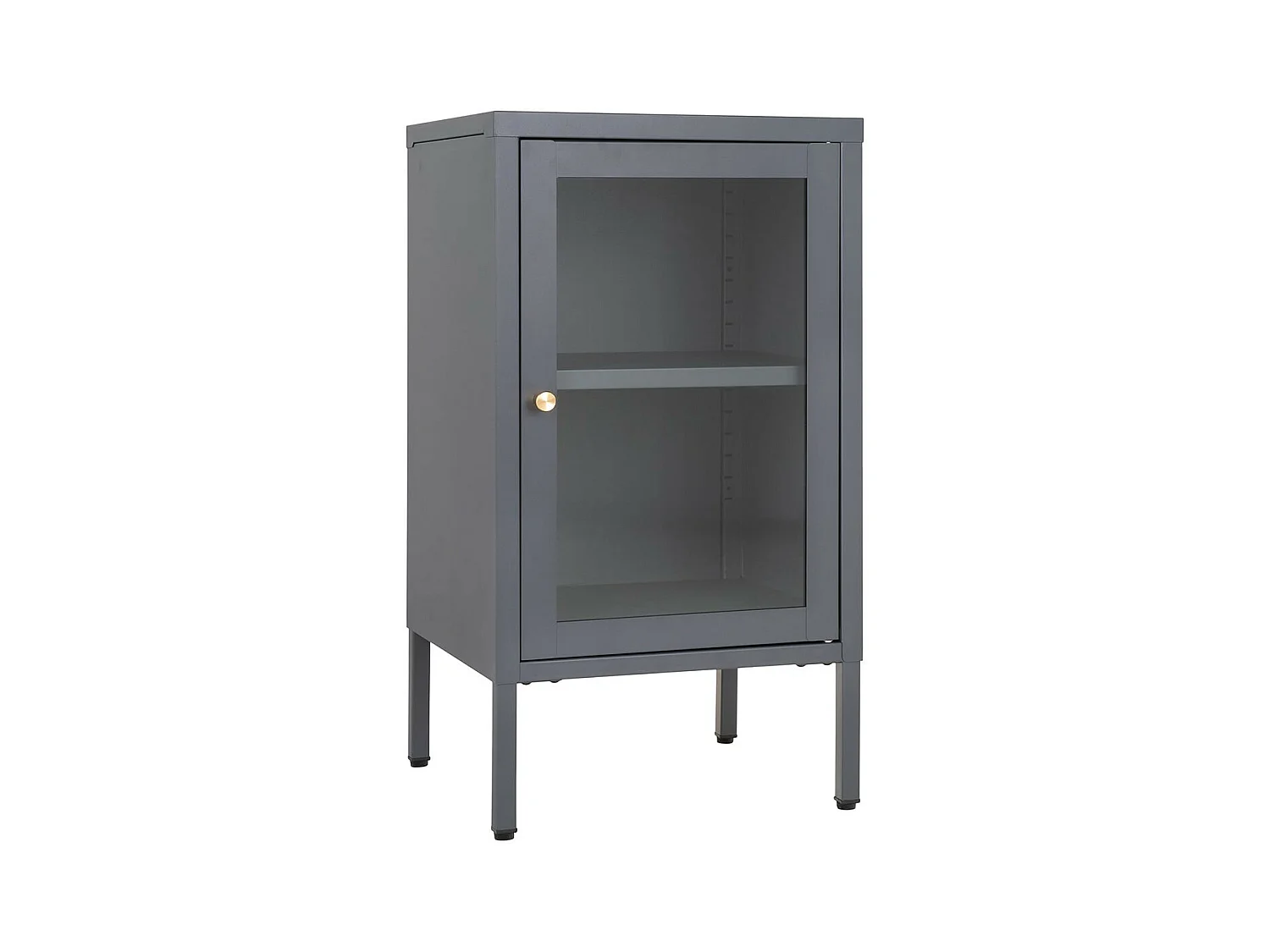 HUGO - Meuble d'appoint  1 Porte Vitrée en Métal Laqué Gris Foncé