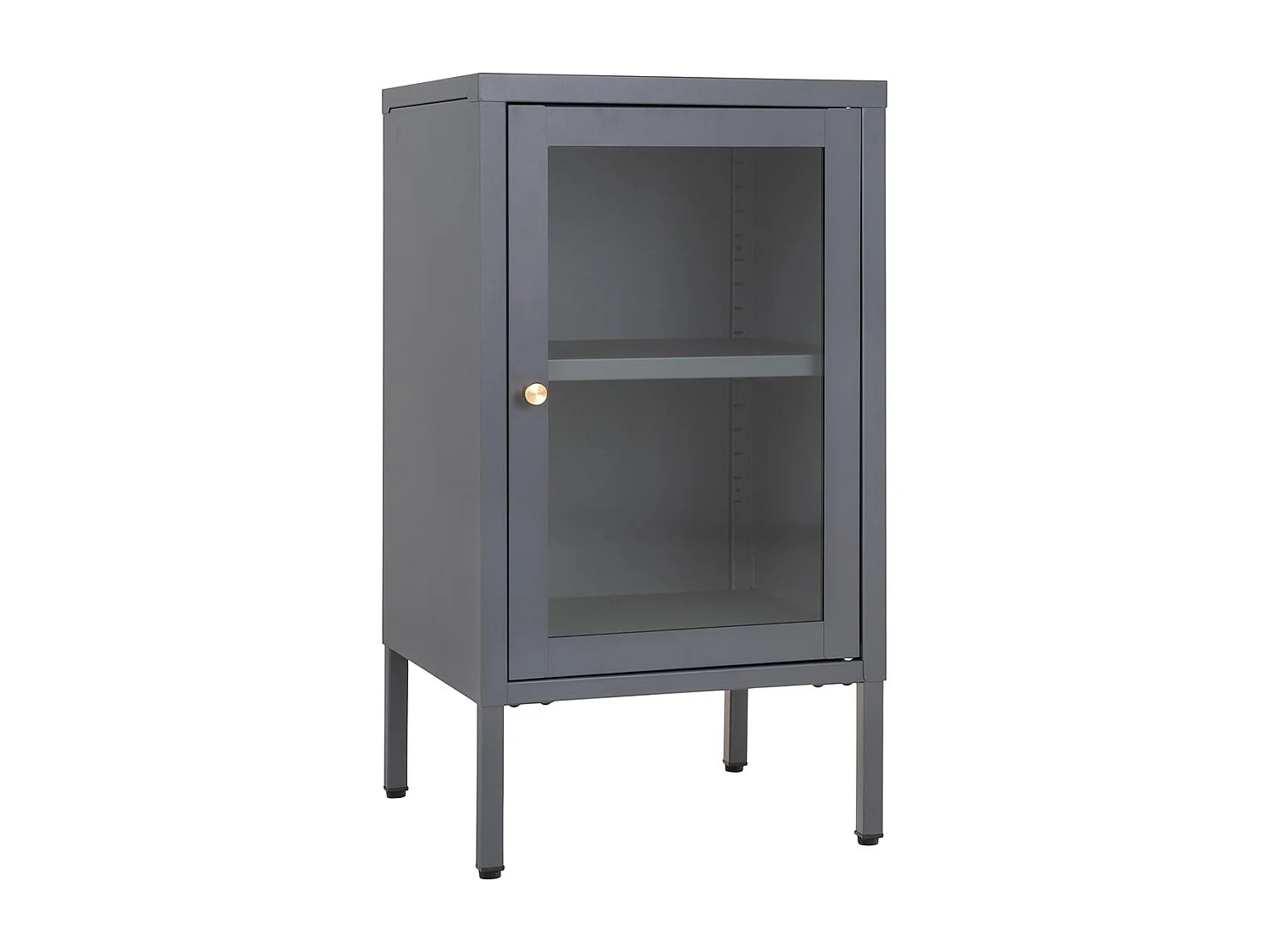 HUGO - Meuble d'appoint  1 Porte Vitrée en Métal Laqué Gris Foncé
