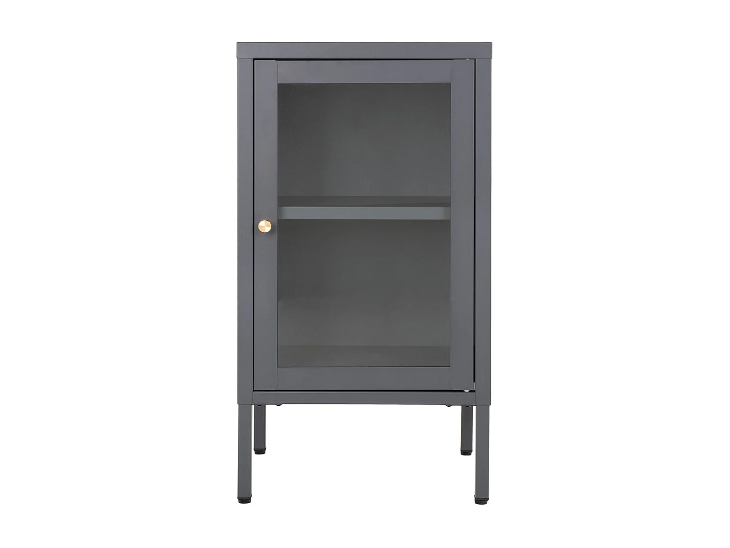 HUGO - Meuble d'appoint  1 Porte Vitrée en Métal Laqué Gris Foncé