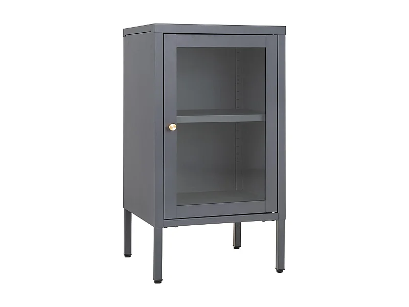 HUGO - Meuble d'appoint  1 Porte Vitrée en Métal Laqué Gris Foncé