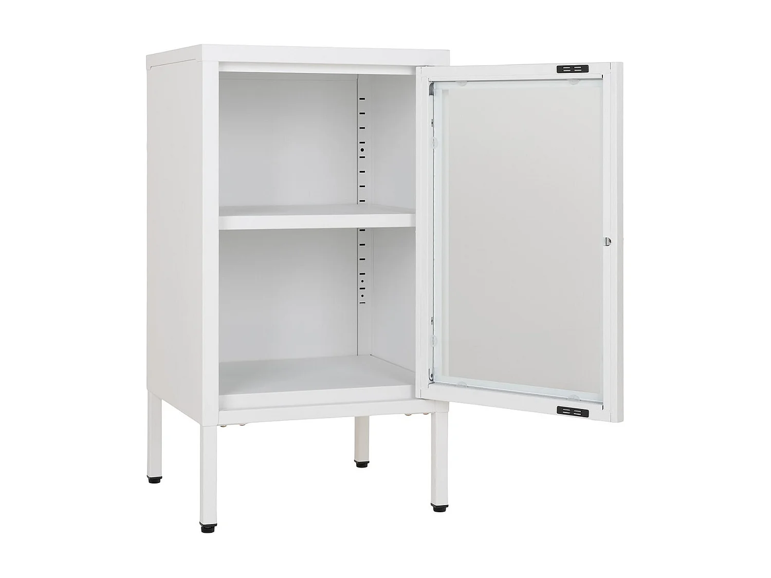 HUGO - Meuble d'appoint  1 Porte Vitrée en Métal Laqué Blanc