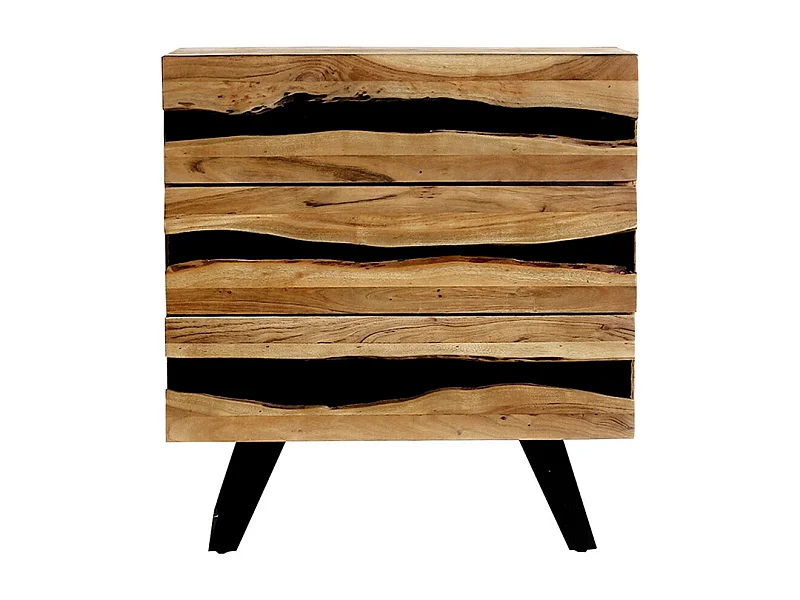 VOLSKA - Commode 3 Tiroirs en Acacia Massif et Métal Noir