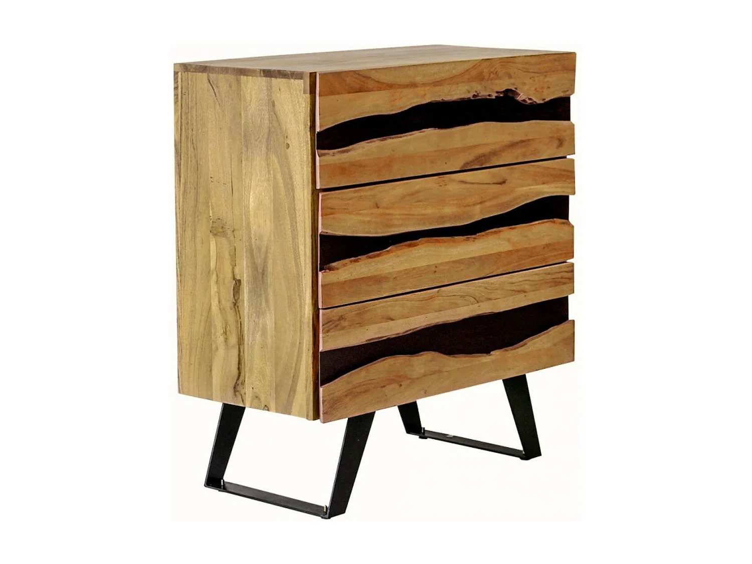 VOLSKA - Commode 3 Tiroirs en Acacia Massif et Métal Noir