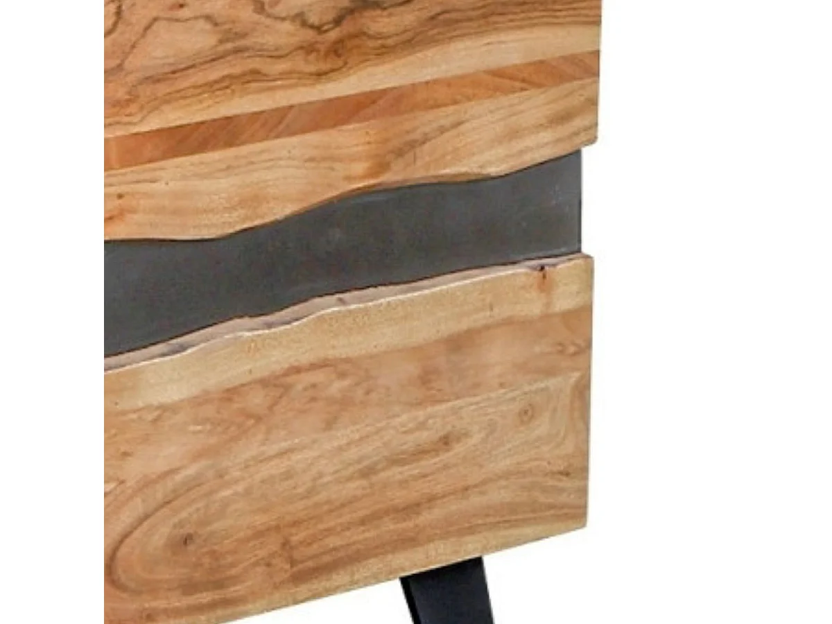 VOLSKA - Commode 3 Tiroirs en Acacia Massif et Métal Noir