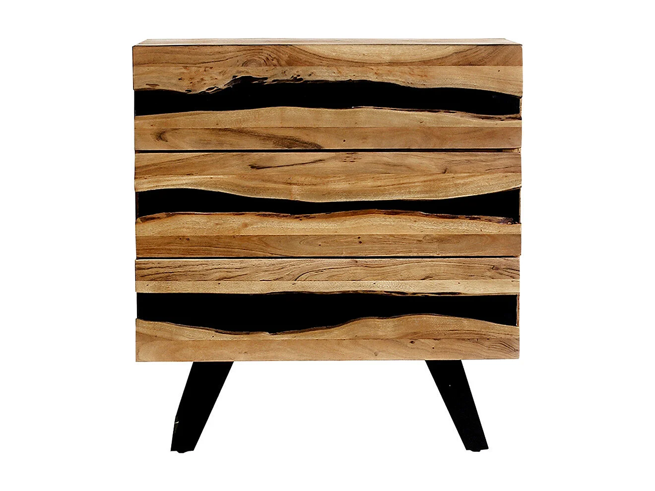 VOLSKA - Commode 3 Tiroirs en Acacia Massif et Métal Noir