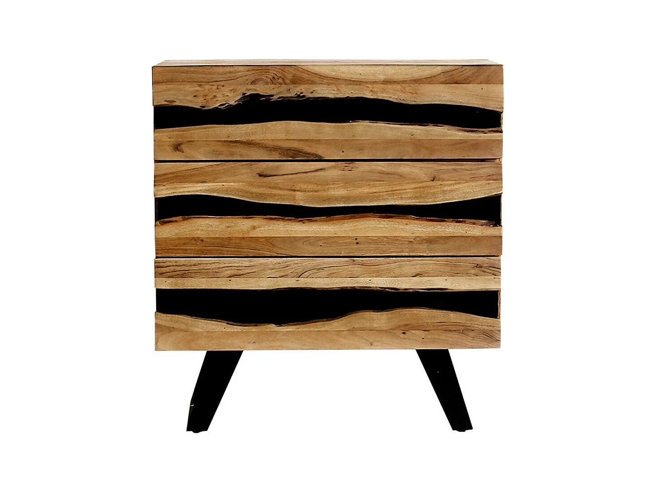 VOLSKA - Commode 3 Tiroirs en Acacia Massif et Métal Noir