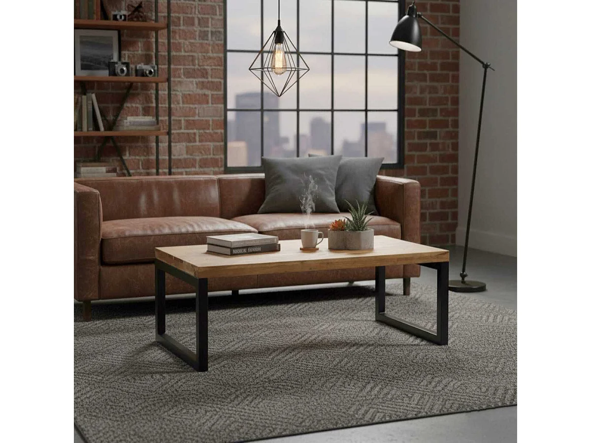 BOWNA - Table Basse en Acacia Massif et Métal Noir