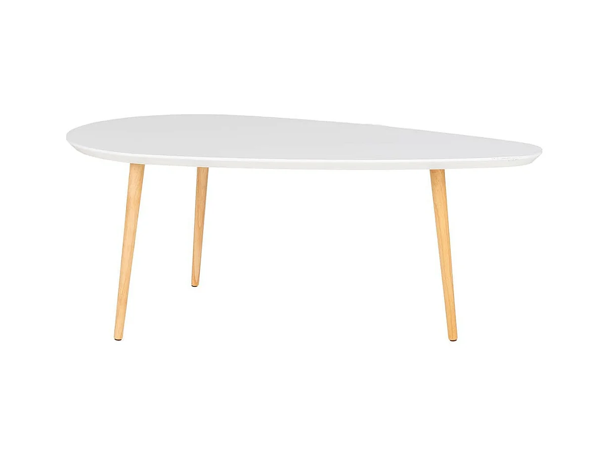 BEANNY - Table Basse Grand Modèle Forme Ovale Plateau MDF Blanc Pieds en Hévéa Naturel