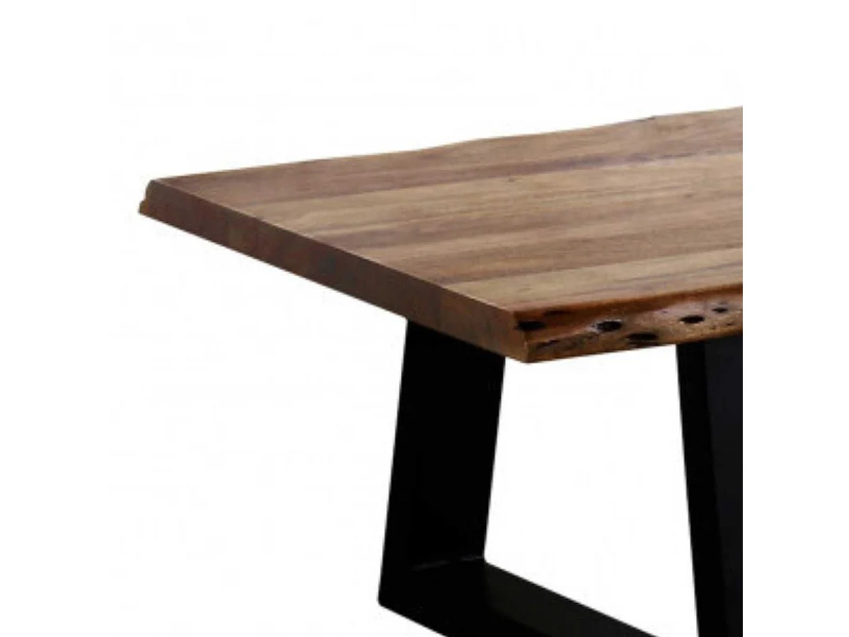 VOLSKA - Table Basse 120cm Acacia Massif et Métal Noir