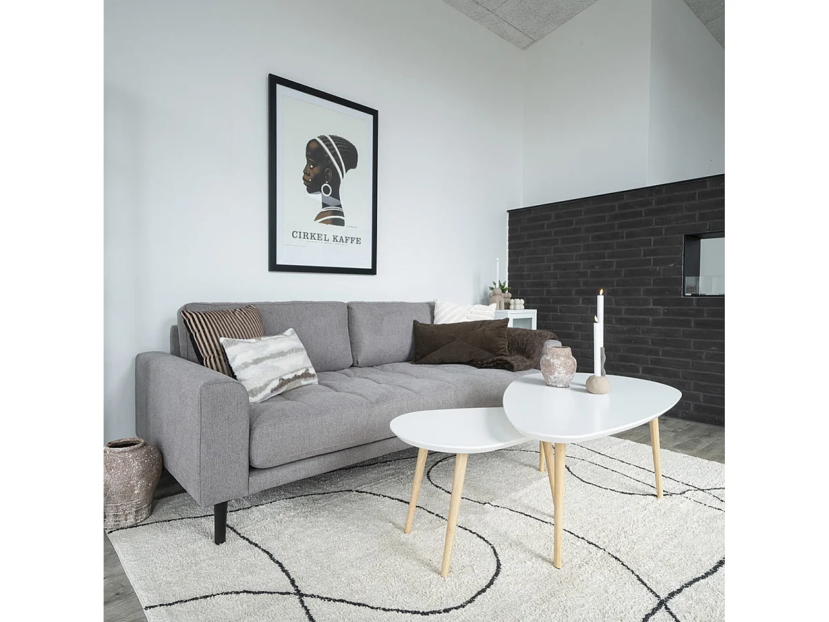 BEANNY - Table Basse Petit Modèle Forme Ovale Plateau MDF Blanc Pieds en Hévéa Naturel