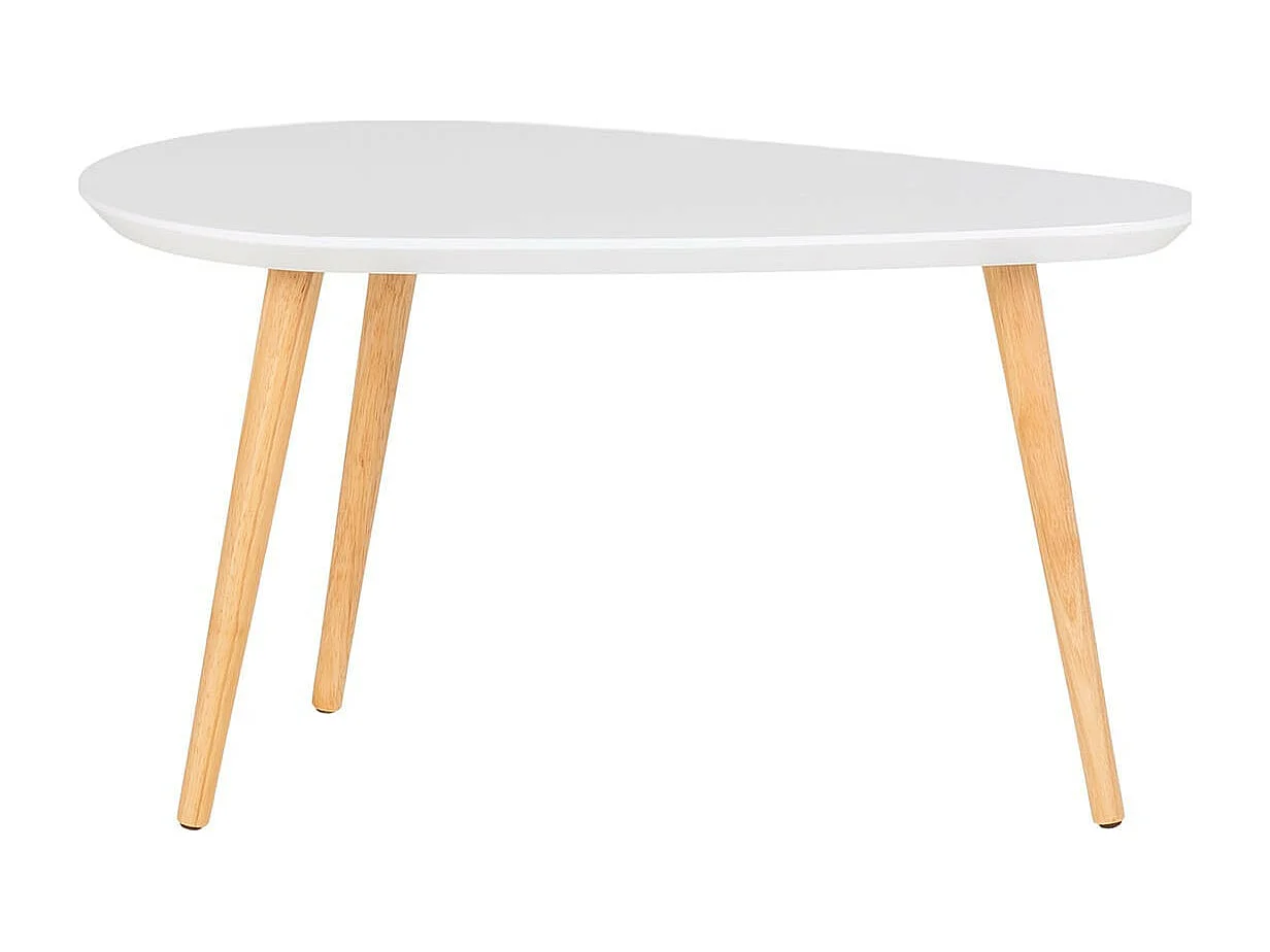 BEANNY - Table Basse Petit Modèle Forme Ovale Plateau MDF Blanc Pieds en Hévéa Naturel