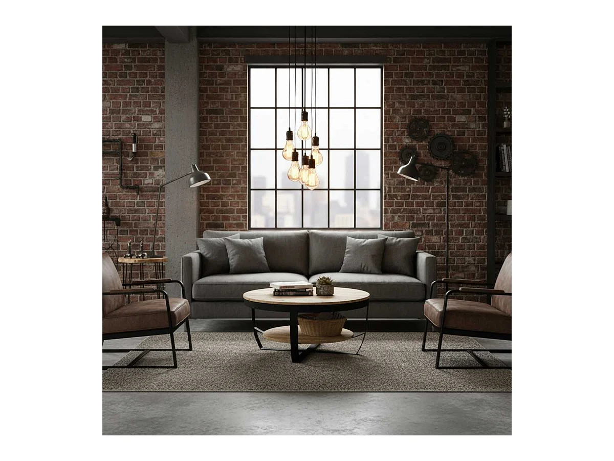 GARONA - Table Basse Ronde Ø80cm en Bois Massif et Métal Noir