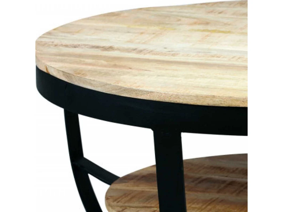 GARONA - Table Basse Ronde Ø80cm en Bois Massif et Métal Noir