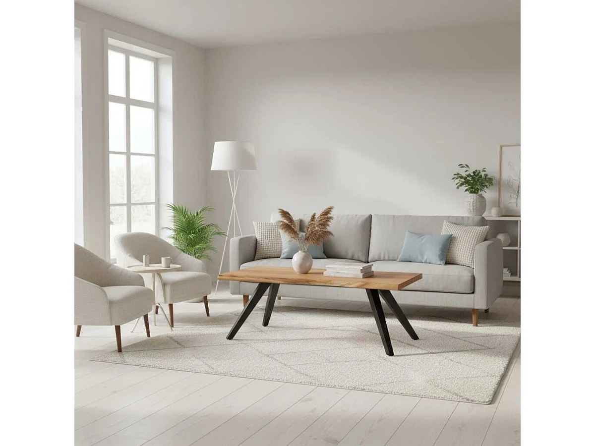 MIKARA - Table Basse Rectangulaire en Bois massif et Métal Noir