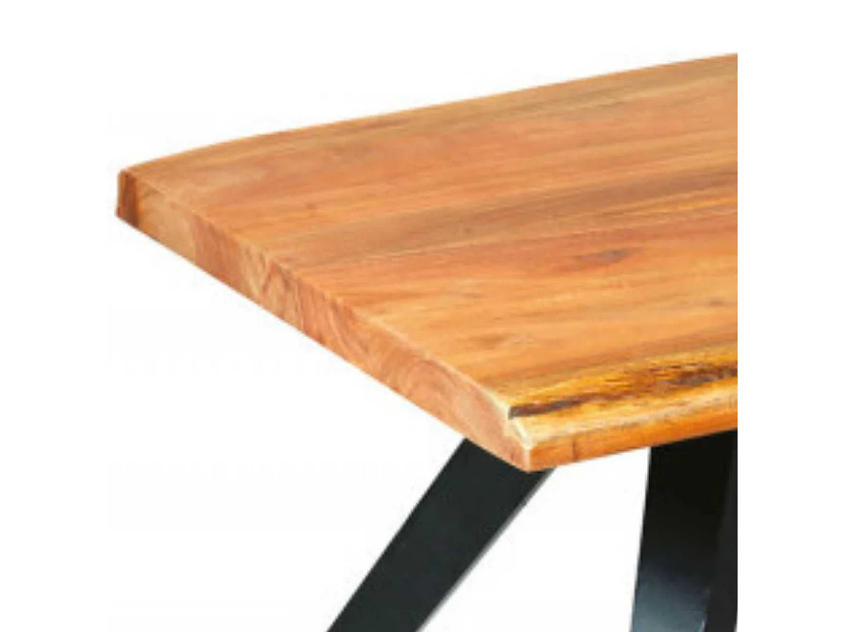 MIKARA - Table Basse Rectangulaire en Bois massif et Métal Noir