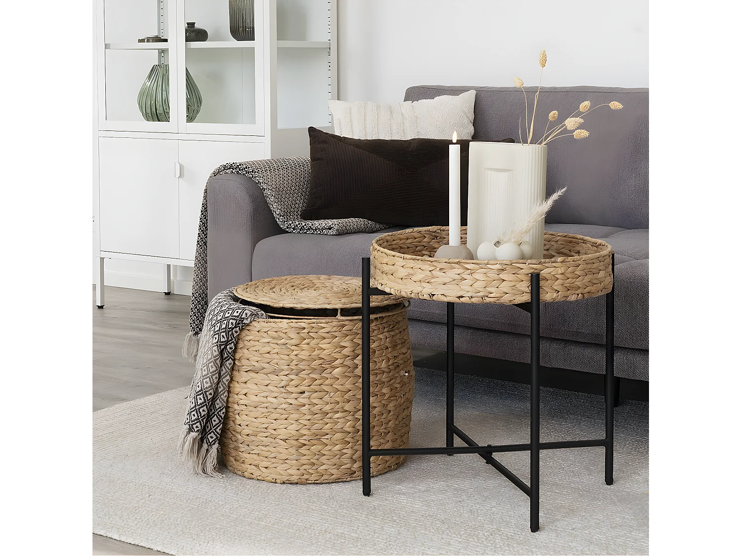 MARTYN - Plaid 180x130cm Beige et Marron à Motifs Géométriques