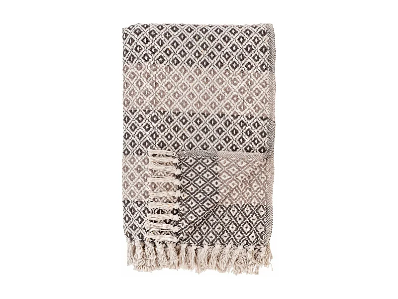 MARTYN - Plaid 180x130cm Beige et Marron à Motifs Géométriques