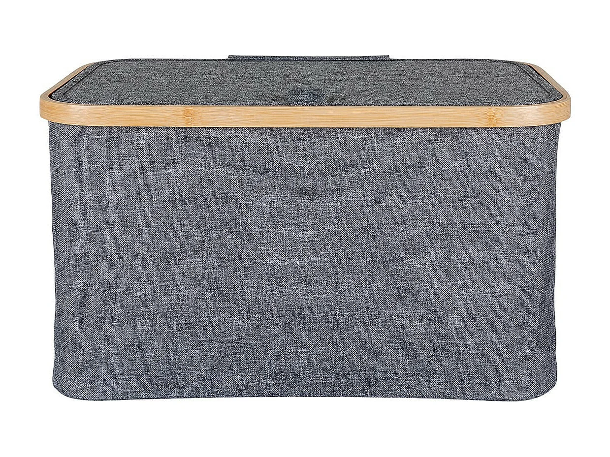 ANDREW - Bac de Rangement en Tissu Gris et Bambou avec Couvercle Grand Modèle