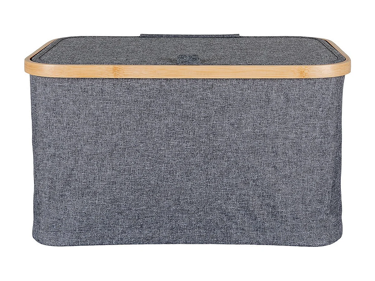 ANDREW - Bac de Rangement en Tissu Gris et Bambou avec Couvercle Grand Modèle