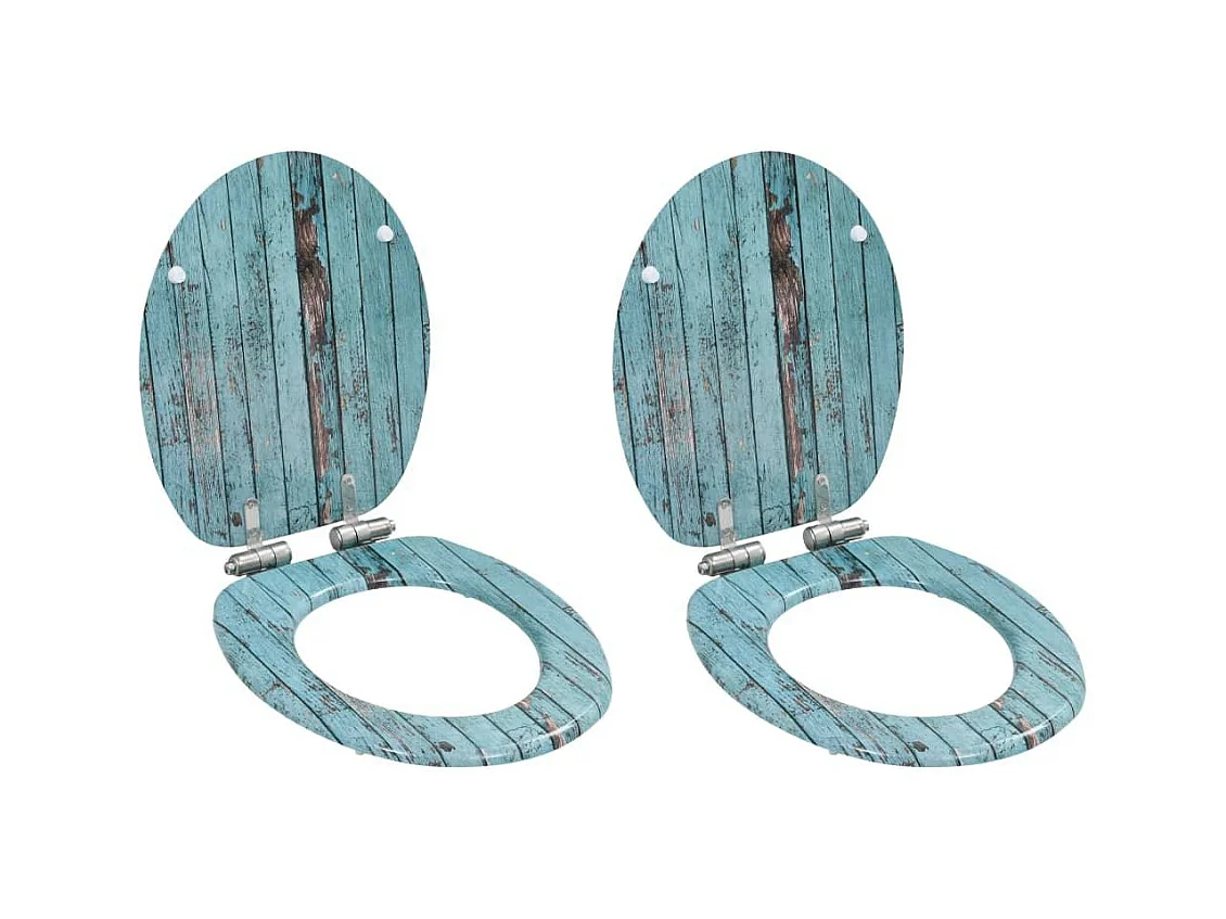 Juego de 2 asientos de inodoro MDF con tapa suave madera vieja 02_0002967