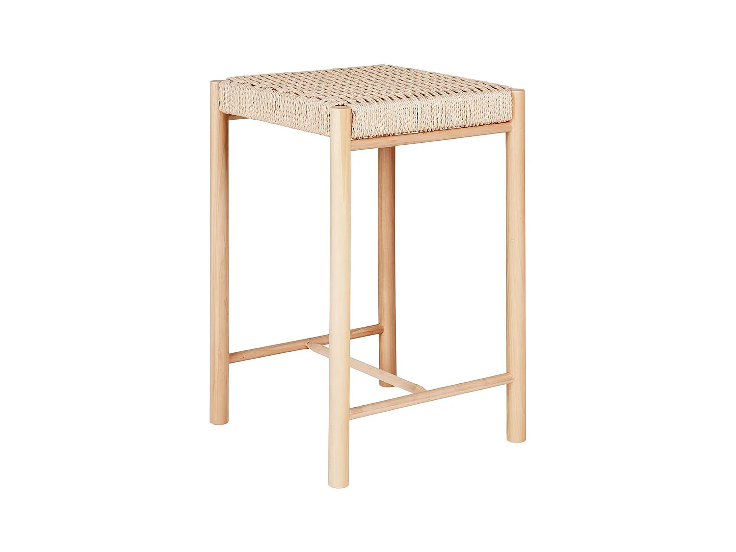 MINDY - Tabouret Hauteur 66,5 cm en Peuplier avec Assise Tressée