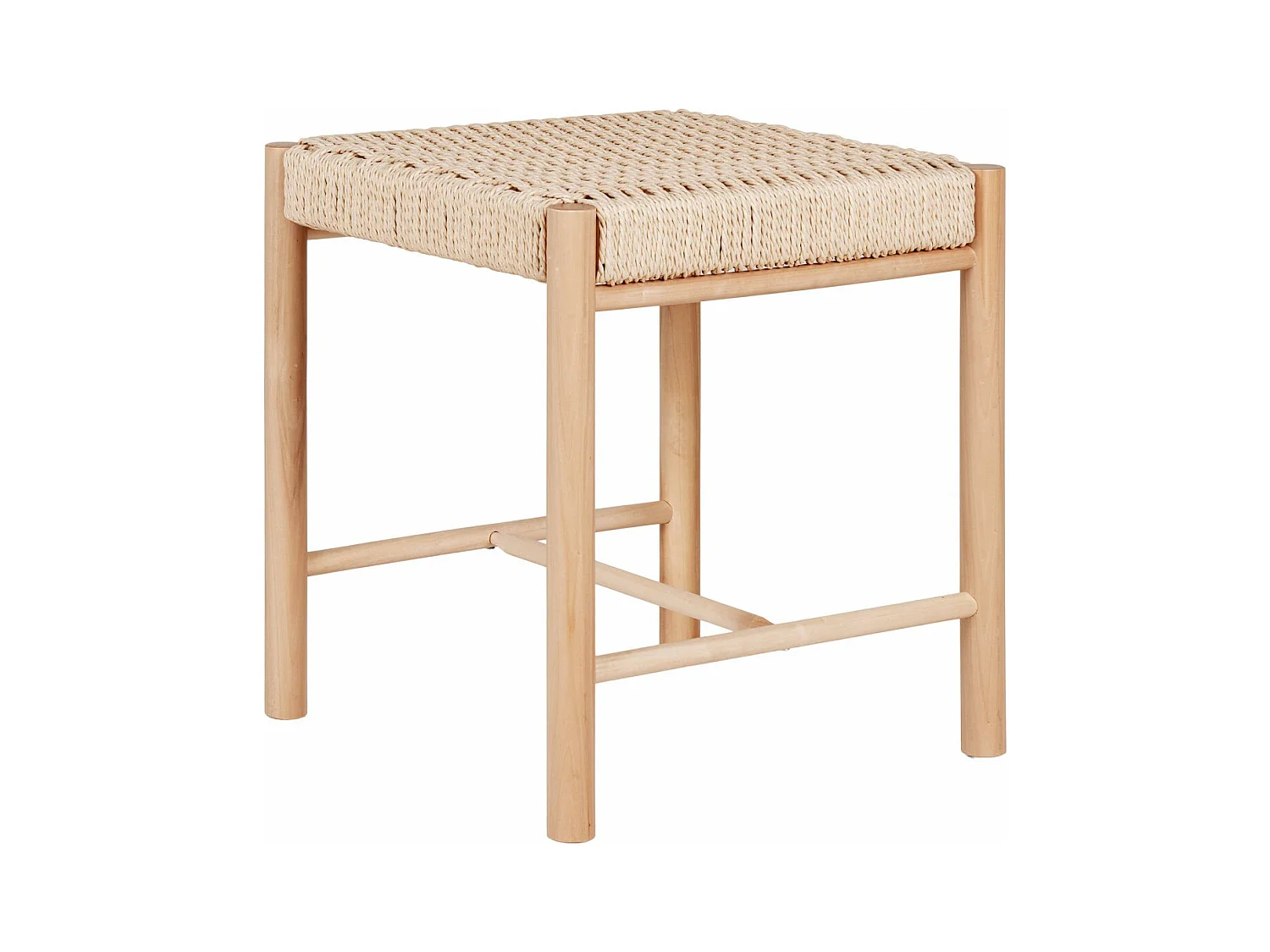 MINDY - Tabouret Hauteur 46,5 cm en Peuplier avec Assise Tressée