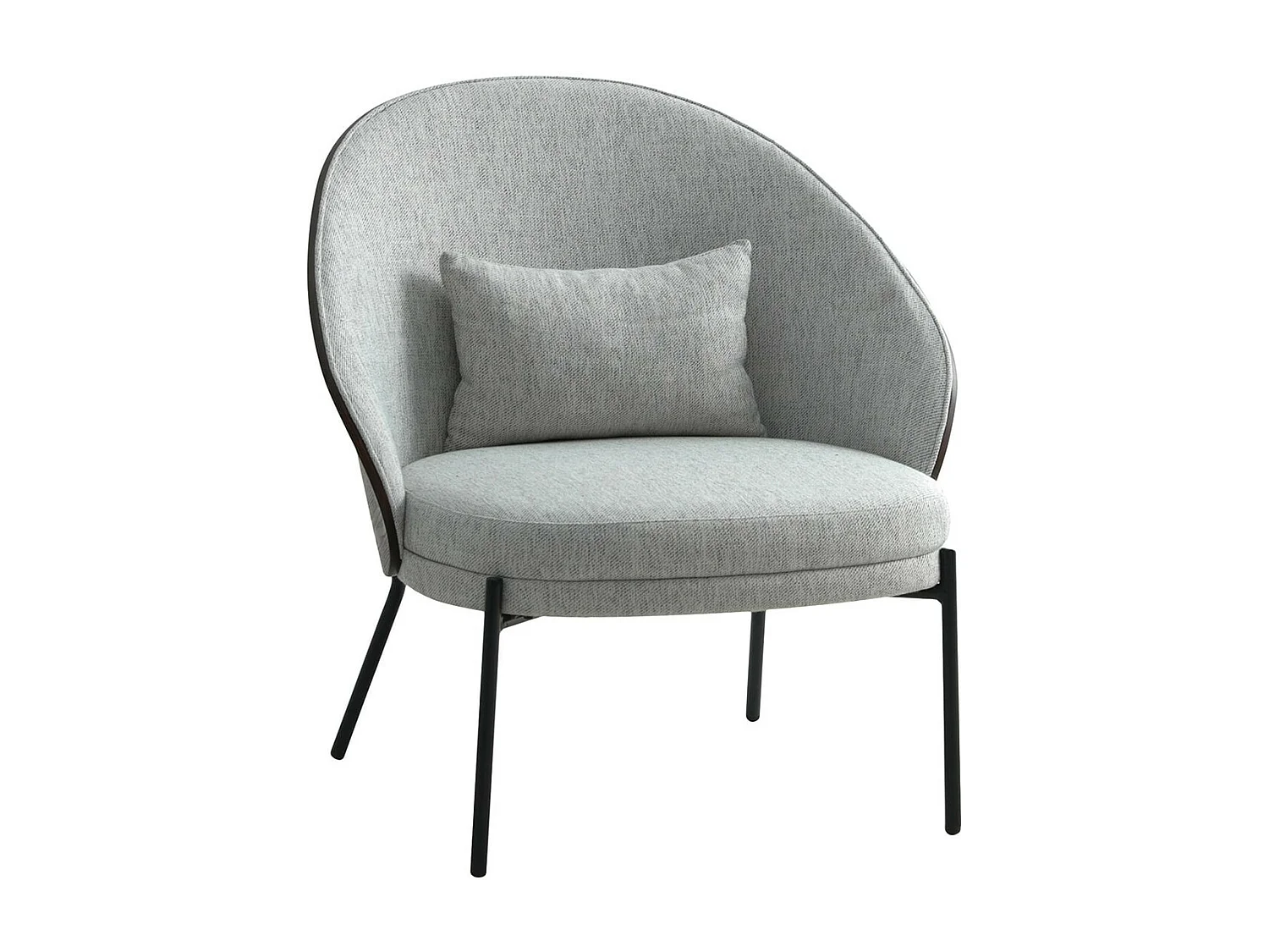 MARCEL - Fauteuil Tissu Gris Chiné Dossier Bois Imitation Noyer Pieds Métal Noir