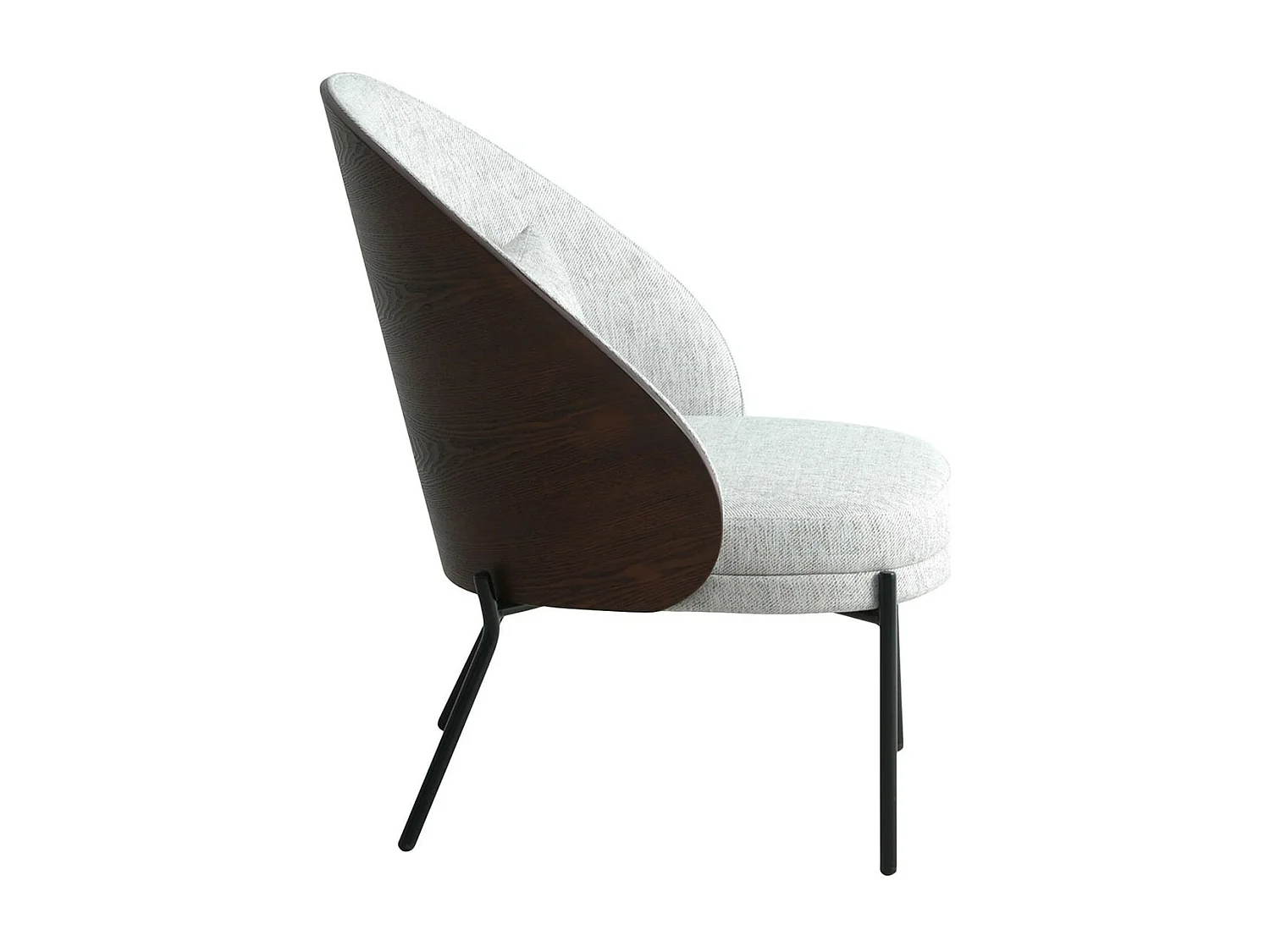 MARCEL - Fauteuil Tissu Gris Chiné Dossier Bois Imitation Noyer Pieds Métal Noir