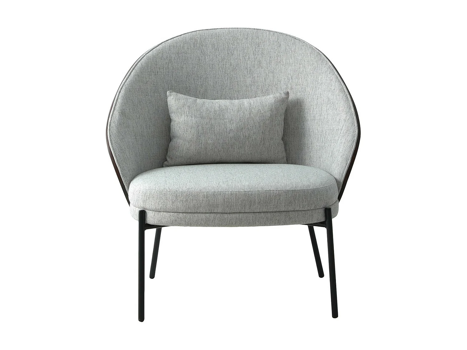 MARCEL - Fauteuil Tissu Gris Chiné Dossier Bois Imitation Noyer Pieds Métal Noir