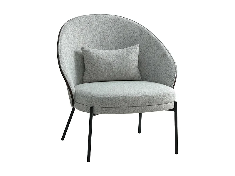 MARCEL - Fauteuil Tissu Gris Chiné Dossier Bois Imitation Noyer Pieds Métal Noir