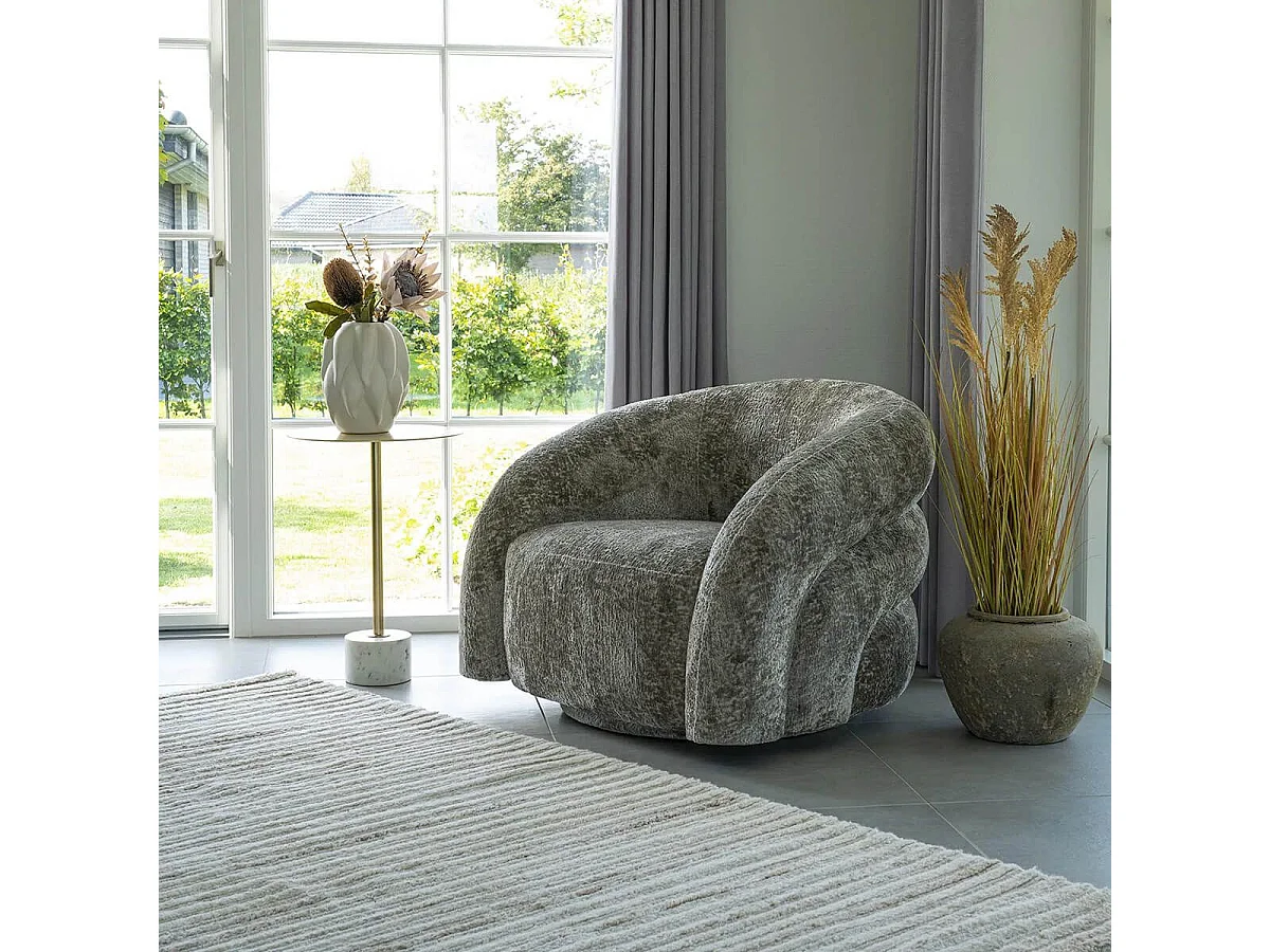 BUBBLE - Fauteuil Tissu Velours Texturé Beige Pivotant