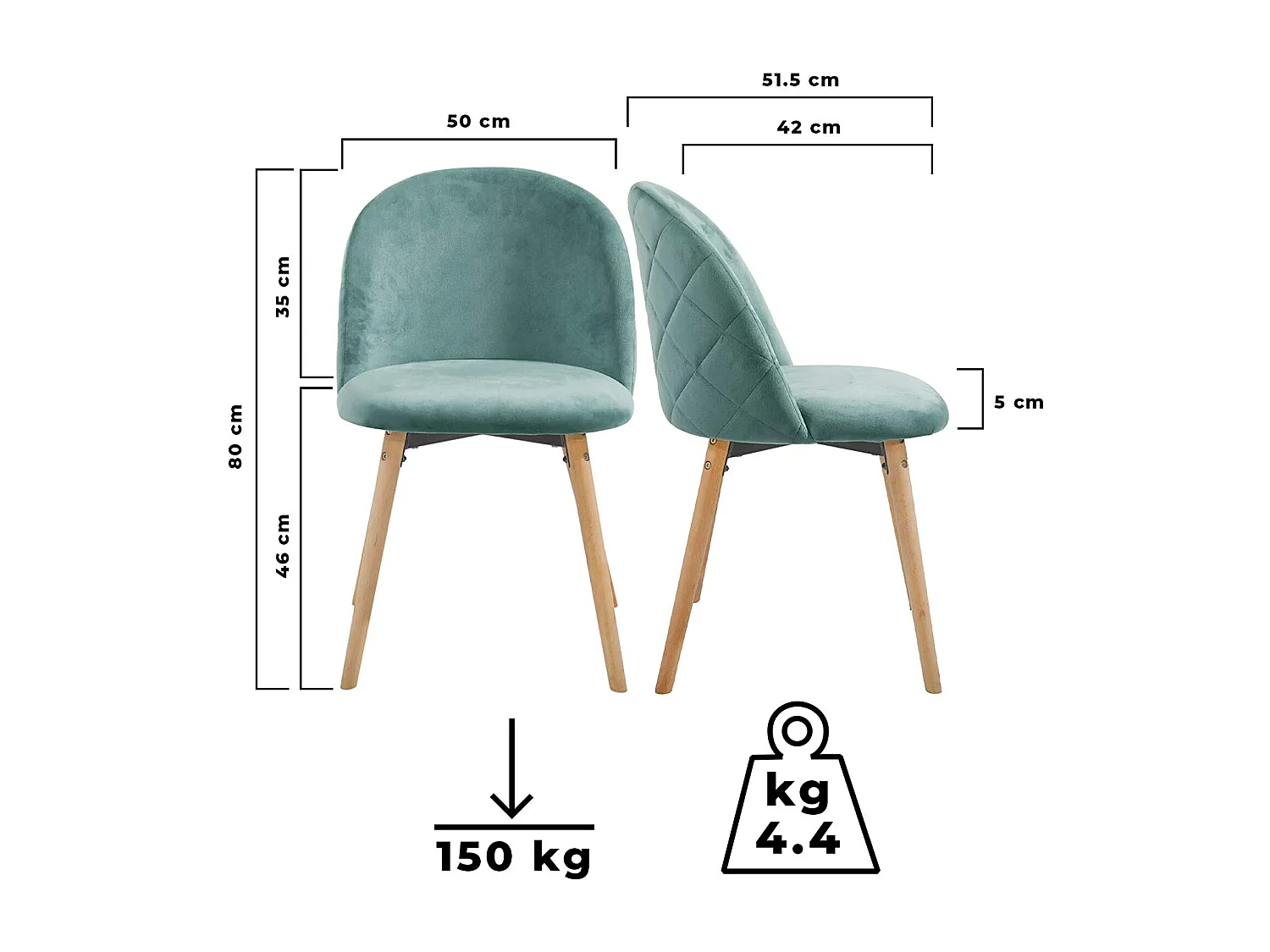 Lot de 2 chaises de salle à manger en velours pieds en bois hêtre style moderne chaise scandinave pour salon chambre cuisine bureau turquoise 01_0000153
