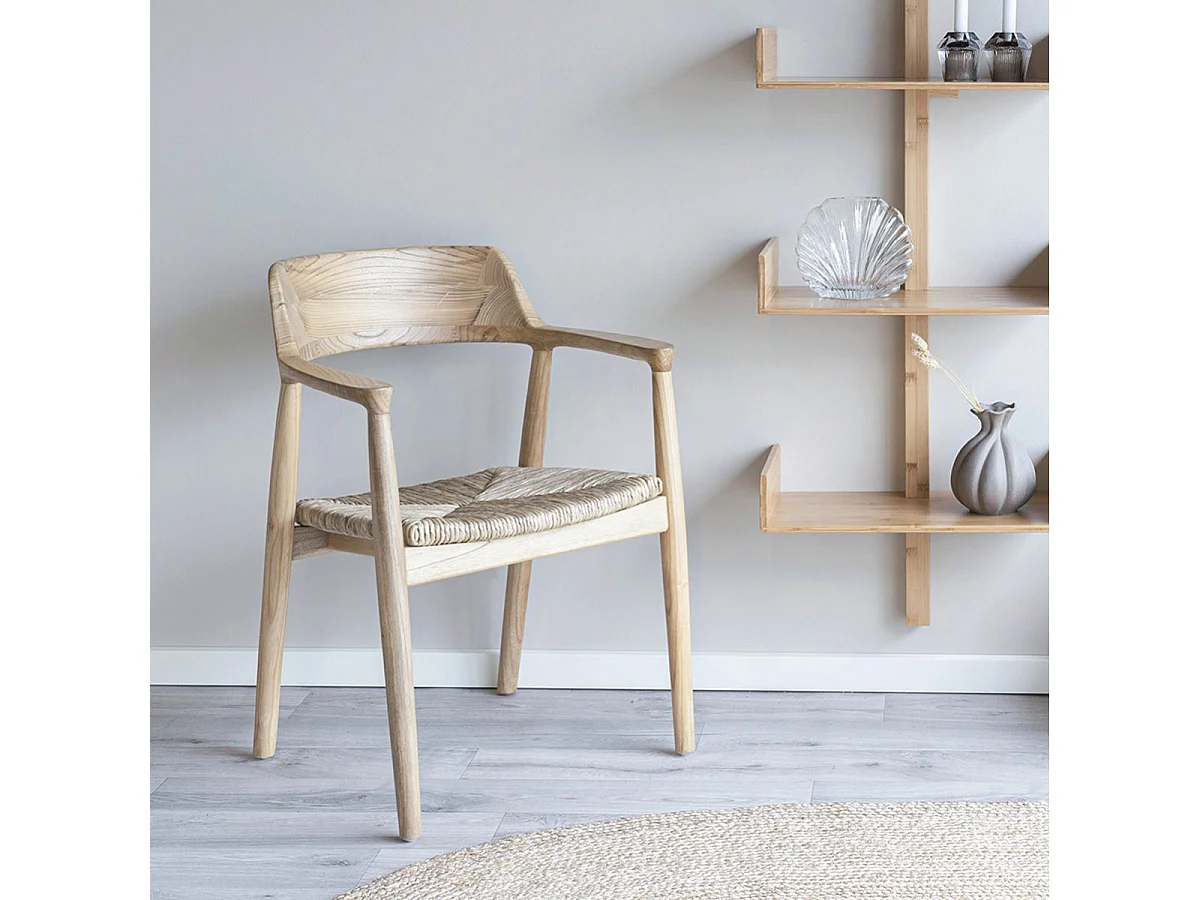 VANCOUVER - Lot de 2 Chaises en Bois de Sungai et Assise en Paille Naturelle