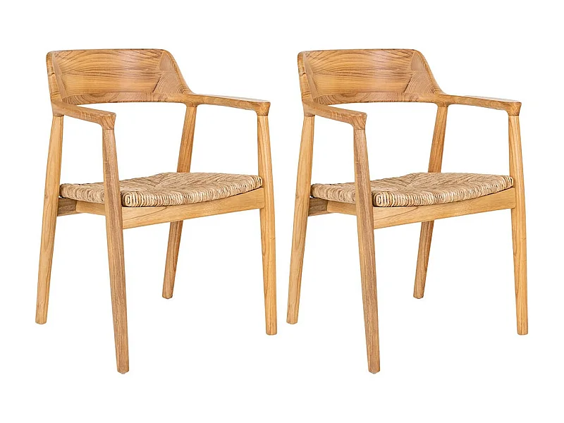 VANCOUVER - Lot de 2 Chaises en Bois de Sungai et Assise en Paille Naturelle