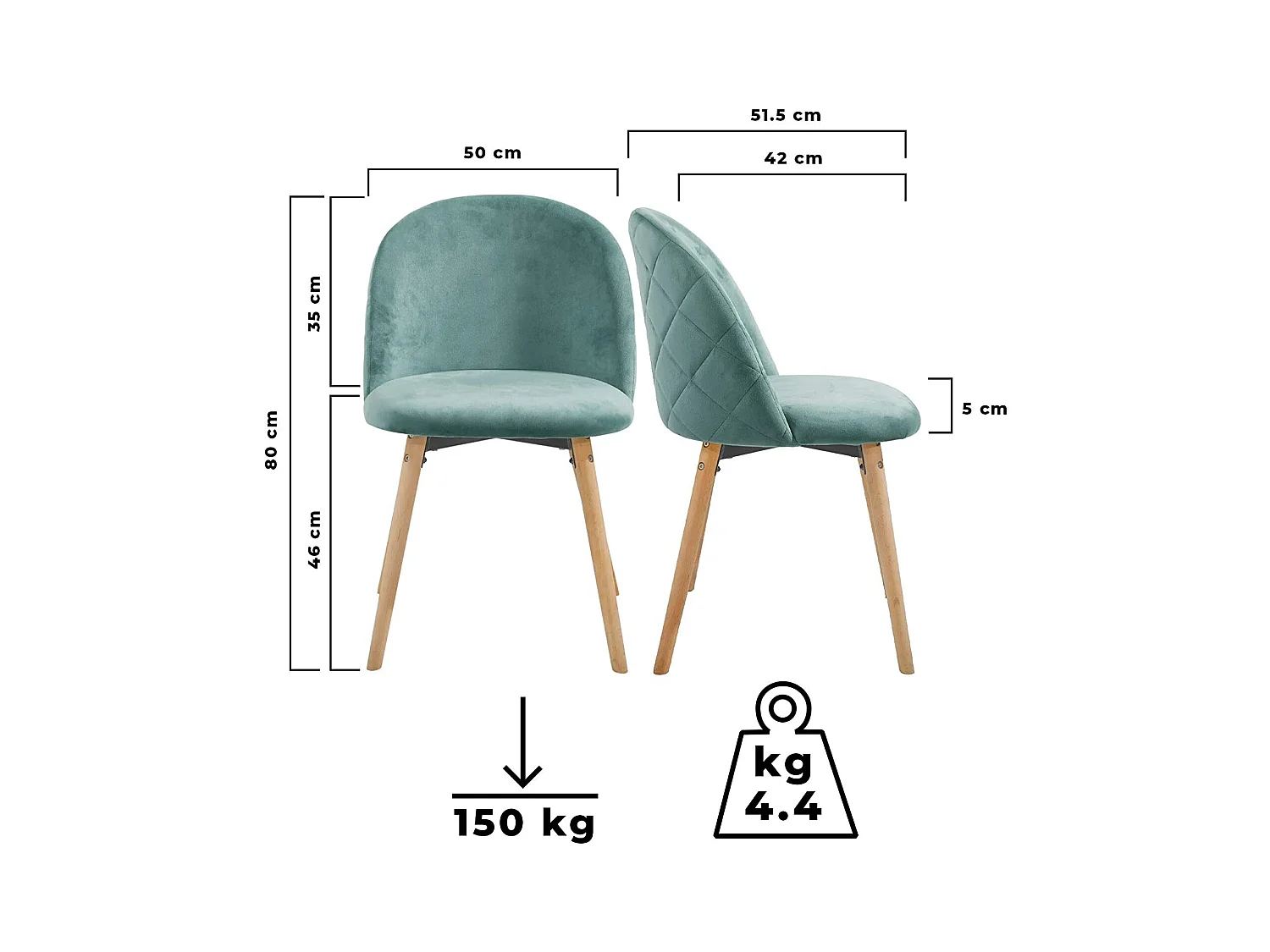 Lot de 4 chaises de salle à manger en velours pieds en bois hêtre style moderne chaise scandinave pour salon chambre cuisine bureau turquoise 01_0000154