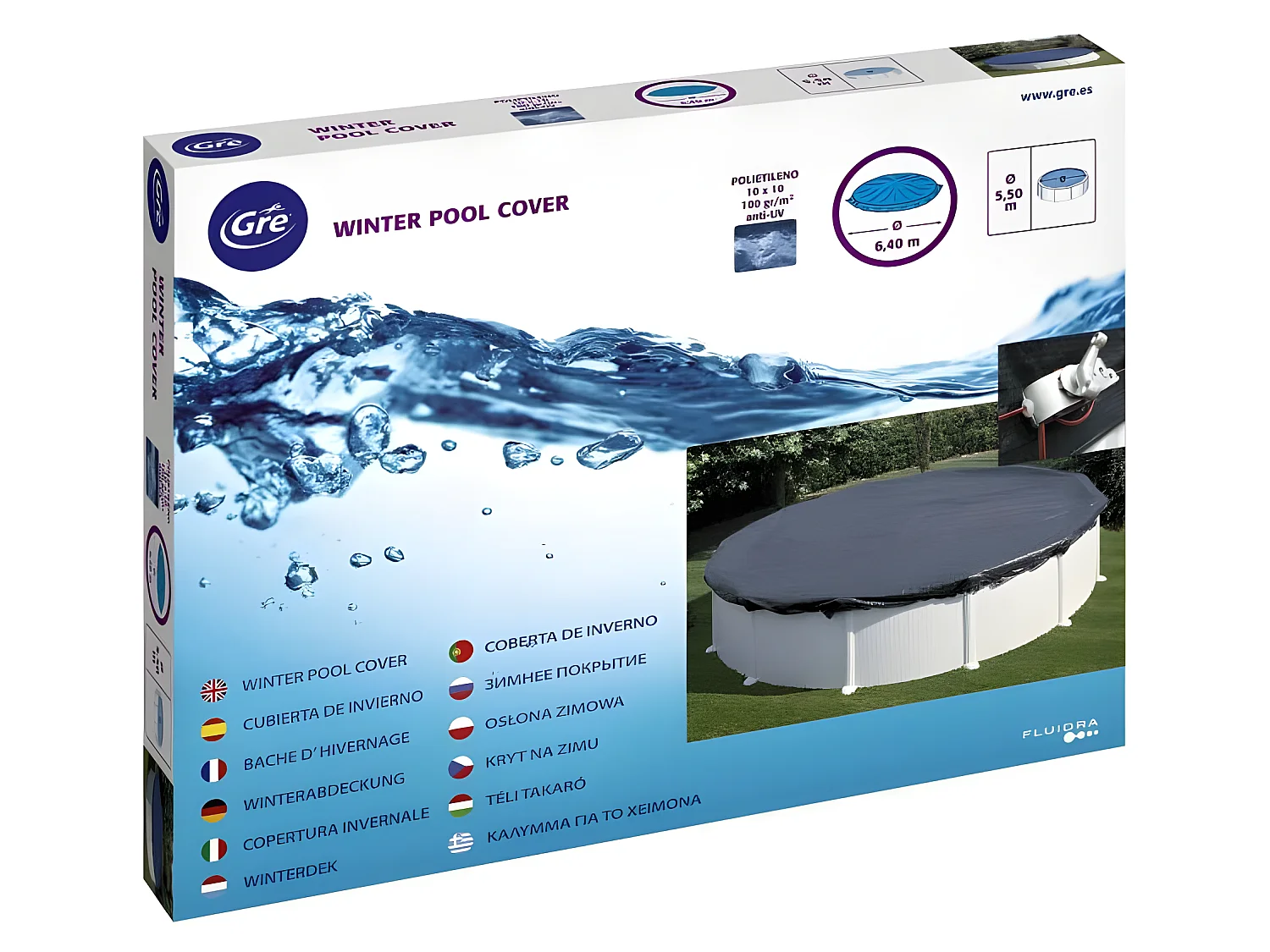 Bâche d'hivernage 180 g/m² pour piscine acier ronde Ø 4,80 m - Gré