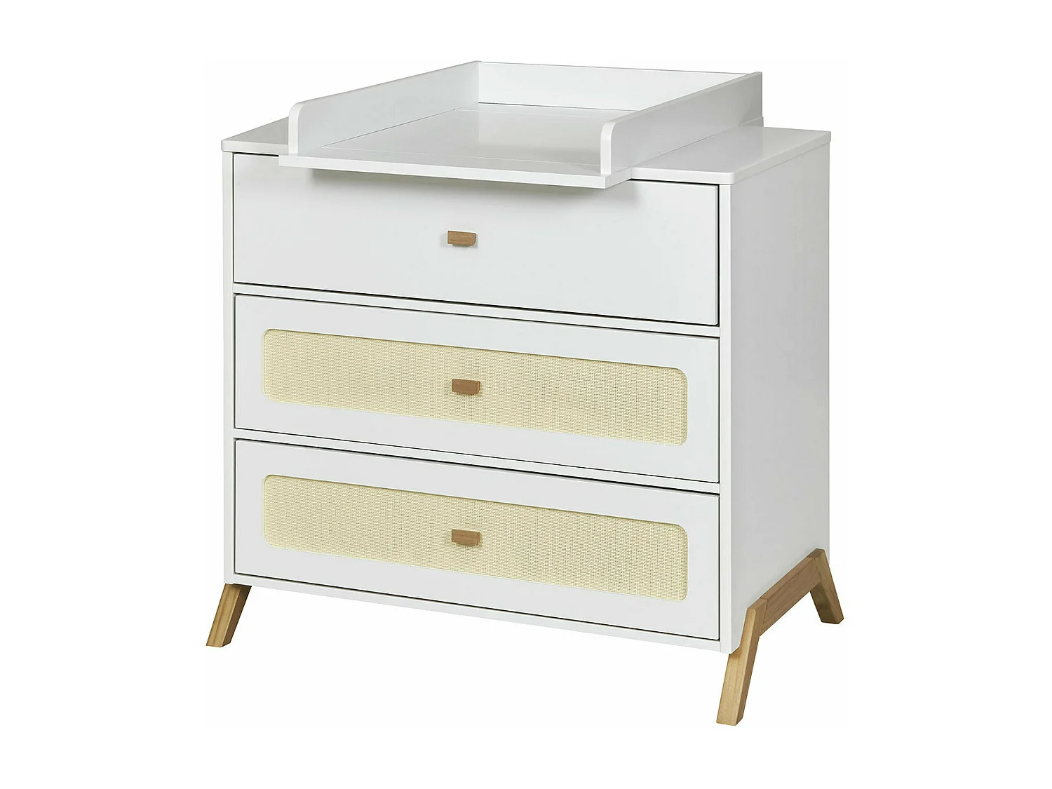 Commode à langer 3 tiroirs  panneaux de fibres blanc et bois AZU