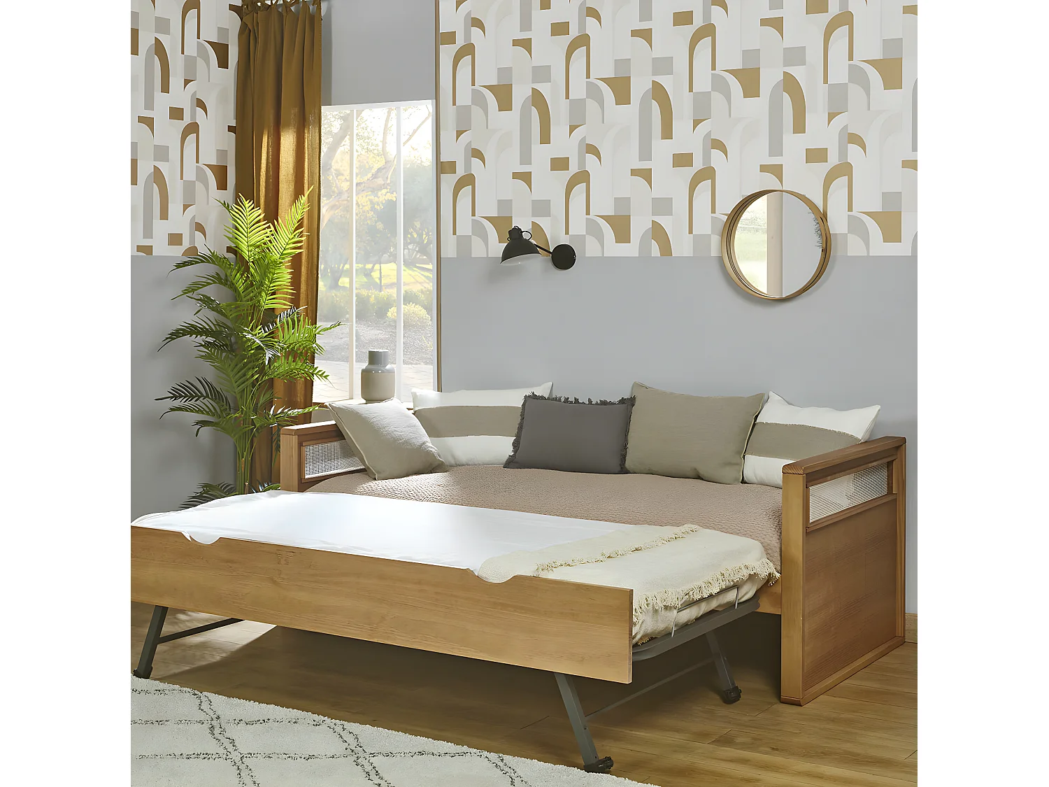 Pack lit banquette gigogne avec matelas 90x190 cm bois massif bois COBI