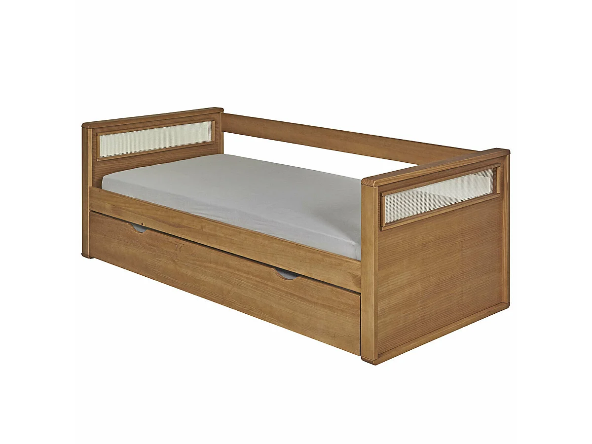 Pack lit banquette gigogne avec matelas 90x190 cm bois massif bois COBI