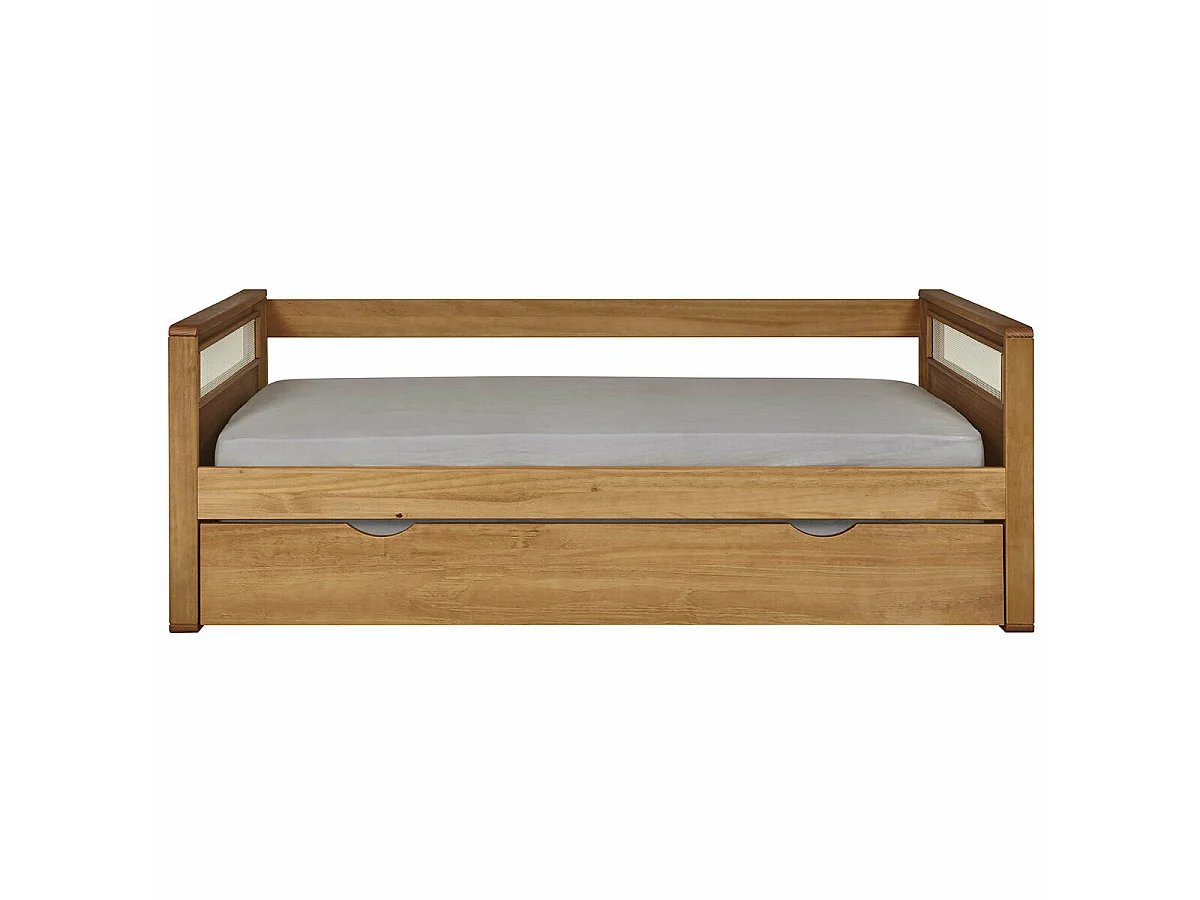 Pack lit banquette gigogne avec matelas 90x190 cm bois massif bois COBI