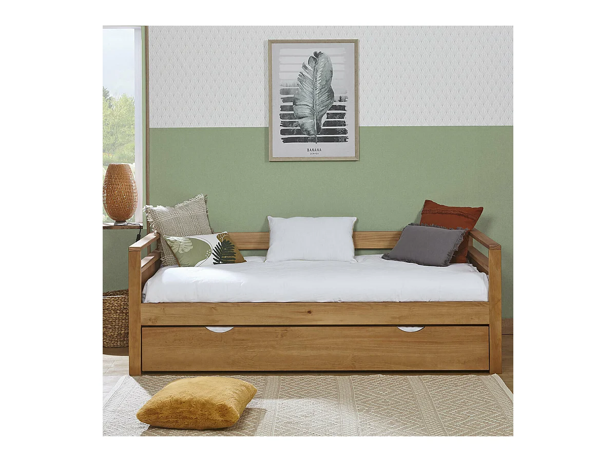 Lit banquette gigogne 90x200 cm bois massif bois IVY